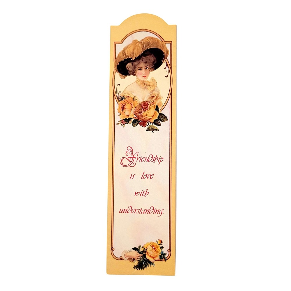Vintage 90s Friendship Bookmark, Victorian Lady Yellow Roses, 1991 Artworks VS03